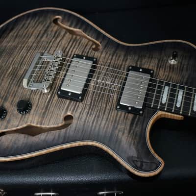 Knaggs Guitars Chena Hollowbody in Charcoal Burst w/ T1 Flame Maple Top image 4