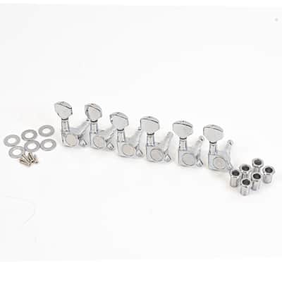 Set of 6-In-Line Guitar Tuning Machines Chrome w/ 1:13 Ratio, Mounting Hardware image 1