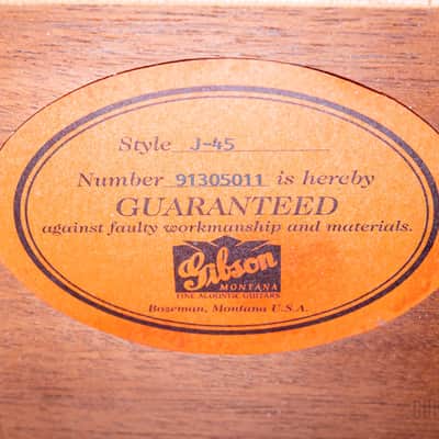 1995 Gibson J-45 Banner Logo Vintage Spec Dreadnought Acoustic Guitar Sunburst, Near-Mint w/ Case, Yamano image 6