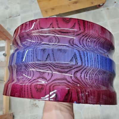 HHG Drums  PRE SALE 13x7 Contoured White Ash Stave Snare  2020 Blue Raspberry High Gloss Burst Lacqu image 12