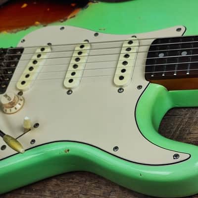 MyDream Partcaster Custom Built - Surf Green-over-Sunburst SRV image 4