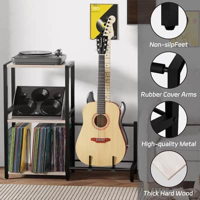 Grey Studio 3-Tier Guitar Stand for Acoustic Guitars, Electric, Bass Music Cabinet image 2