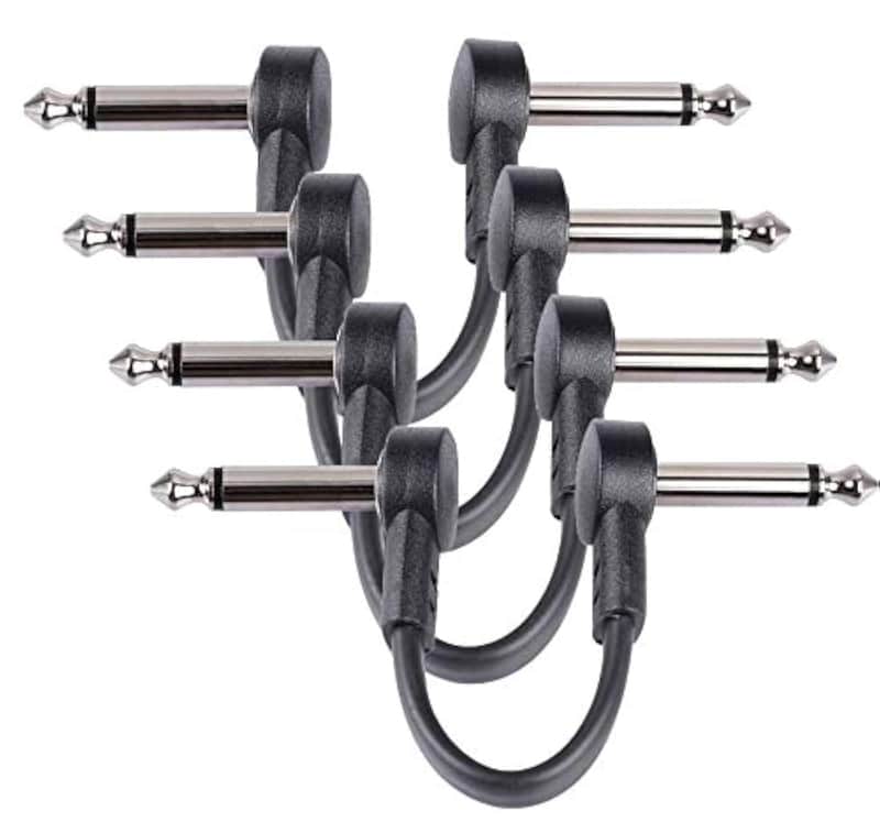 6 Inch Guitar Patch Cables 4 Pack, 1/4" TS Right Angle Effect Pedal Flat Cables, Pedal Board Patch Cables, Black image 1
