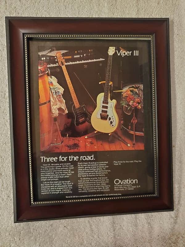 1979 Ovation Guitars Color Promotional Ad Framed Ovation Viper III Electric Original image 1