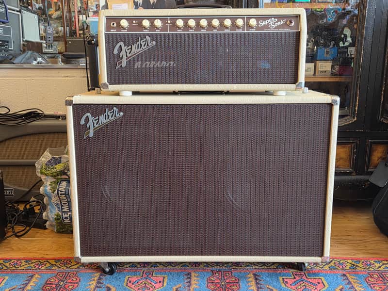 Fender Super-Sonic 22 2-Channel 22-Watt Guitar Amp Head Blonde w/ Matching Fender 2x12" Super-Sonic Cab, Footswitch & Dust Covers image 1