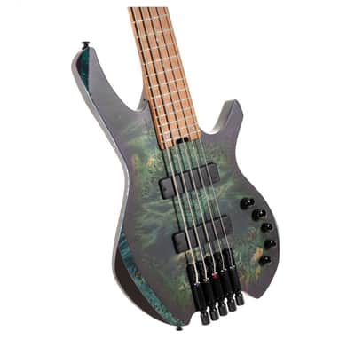 Cort SPACE5SDG Artisan Series Space 5 Poplar Burl Top Soft Maple Body 7pcs Roasted Maple, Walnut, Purple Heart & Maple Neck 5-String Bass Guitar w/Gig Bag image 5