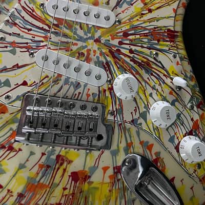 Fender FSR "Splattercaster" Standard Splatter Stratocaster with Rosewood Fretboard 2003 - 2004 - Dakota Red, Graffiti Yellow, Blue Agave, and Orange Drop over Olympic White image 5