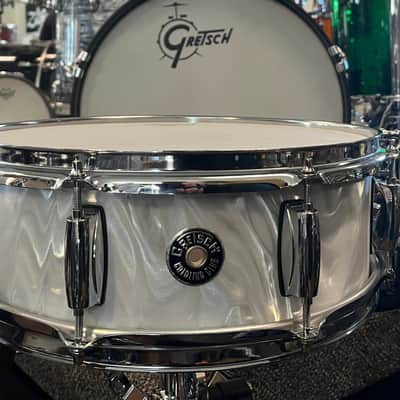 USED Gretsch Catalina Club 5x14 Snare Drum - White Satin Flame image 1