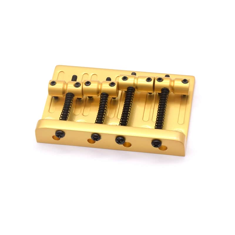 KD By AxLabs Vintage Style Bass Bridge - 5-Screw, 4-String, String-Through-Top - Satin Gold image 1