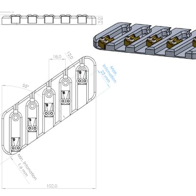 Bass bridge 5 strings for fanned scale multiscale Dingwall Retrofit by Nova Guitar Parts image 3