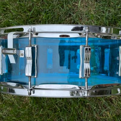 Vintage Ludwig Vistalite 14x5 Blue Acrylic Snare Drum – 1970s (Cracked) image 5