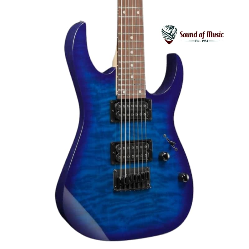 Ibanez GRG7221QATBB GIO RG 7str Electric Guitar - Transparent Blue Burst image 1