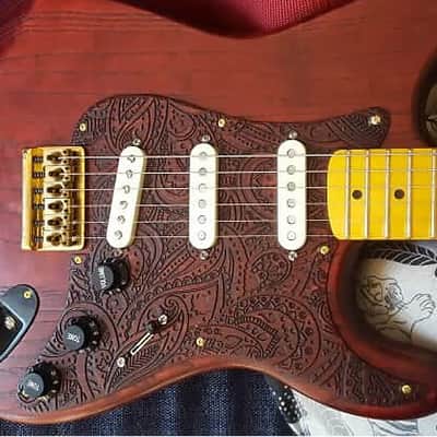 Raw paisley laser engraved wood pickguard for stratocaster plus vinyl guitar case sticker image 4