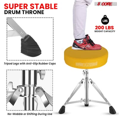 5 Core Drum Throne 3" Padded Drum Seat Height Adjustable Drumming Chair for Practice and Performance image 6