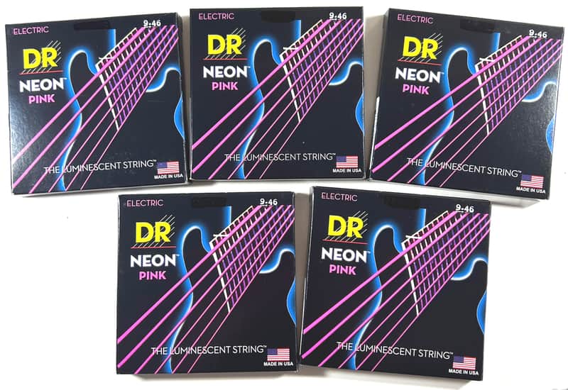 DR Strings Guitar Strings 5-Sets!  Electric Neon Pink 09-46 Light and Heavy image 1