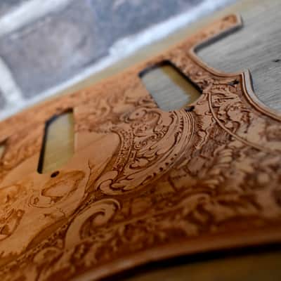 Wood Pickguard for Stratocaster HSS and SSS Laser engraved Real Cherrywood with Unique Artwork image 3