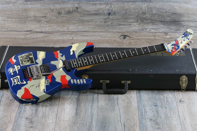 Vintage Signed Twice! ESP Kamikaze II George Lynch Signature 1988 Blue Camo + OHSC image 1