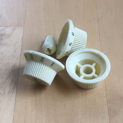 3 Vintage Style Fender Strat Green Font Numbers Letters Knobs White Aged Light NOS Relic image 3