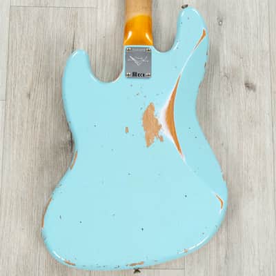 Mint Fender Custom Shop 1961 Jazz Bass Heavy Relic, 3A Rosewood Fingerboard, Faded Aged Daphne Blue image 4