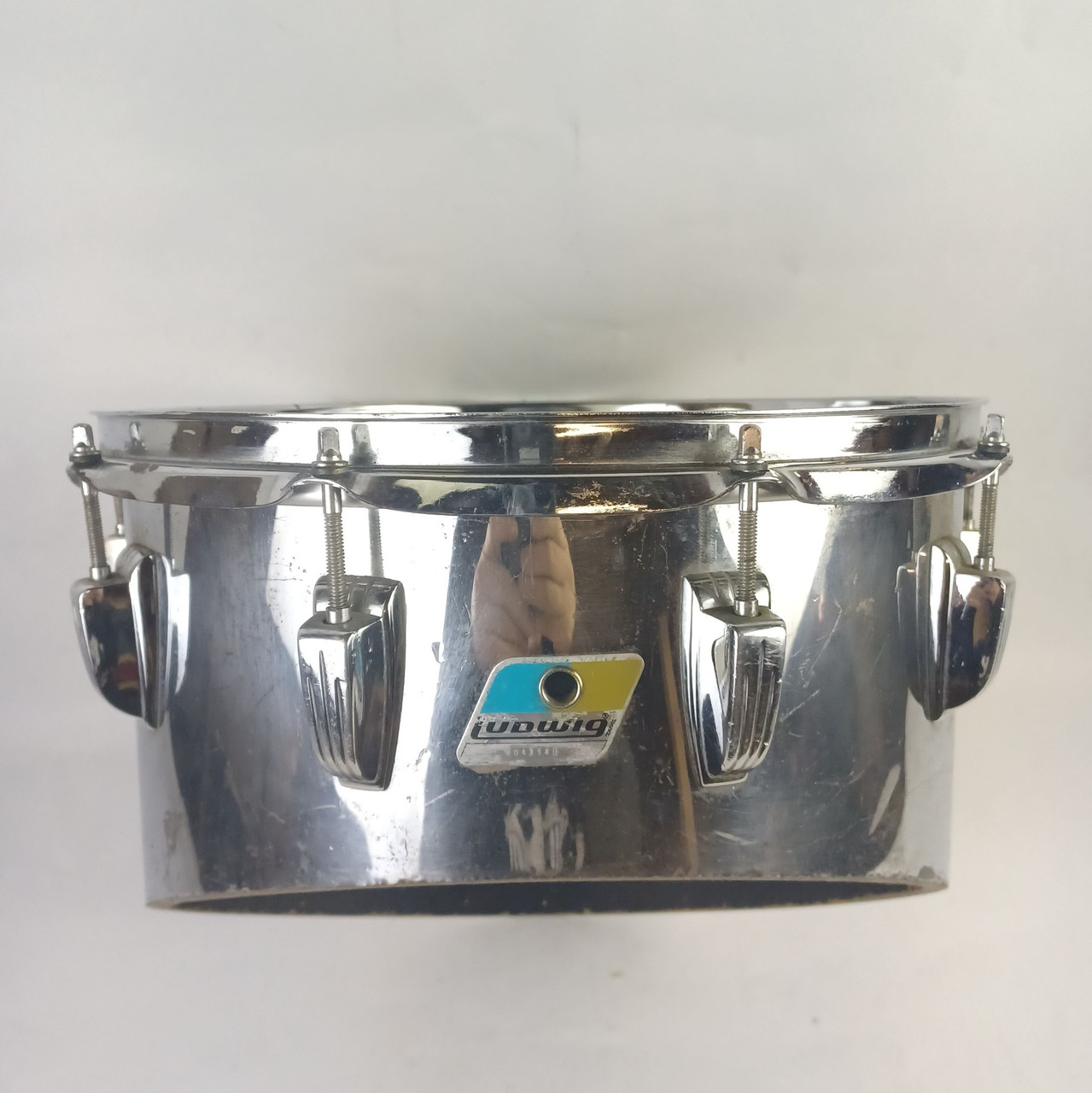 Ludwig 6x13x14"Chrome Over Wood Power Cut Blue/Olive Marching Trio Tom Drum COW — main photograph