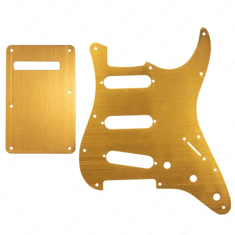 11-Hole SSS Metal Strat Pickguard and Matching Back Plate - Orange Gold Aluminum image 1
