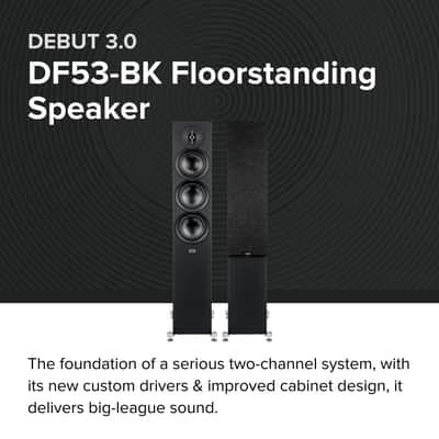ELAC Debut 3.0 DF53-BK Floorstanding Speaker, Black Ash (Each) - 1” Aluminum Dome Tweeter, 5.25” Aramid Fiber Midrange & Dual 5.25” Aramid Fiber Woofers - 3-Way Bass Reflex - 38Hz to 38KHz Response image 2