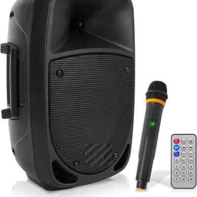 800W Portable Bluetooth PA Speaker - 8’’ Subwoofer, LED Battery Indicator Lights w/ Built-in Rechargeable Battery, MP3/USB/SD Card Reader, and UHF Wireless Microphone - image 1