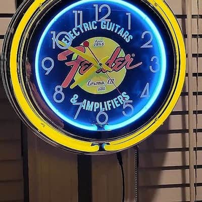 Fender Musical Instruments Double Neon Yellow/White Wall Clock Killer Cool Man Cave, Bar, Garage Item image 3