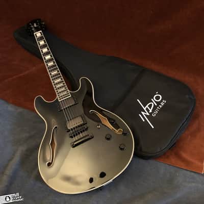 Indio by Monoprice Boardwalk 335-Style Semi-Hollow Charcoal w/ Bone Nut & Gig Bag image 1