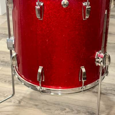 Ludwig No. 980 Super Classic Outfit 9x13 / 16x16 / 14x22" Drum Set (3-Ply) with Pointed Blue/Olive Badges 1969 - 1976 - Red Sparkle image 7