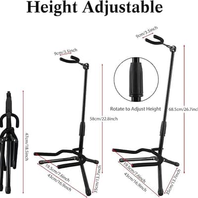 Guitar Stand Professional Portable Black Tripod Guitar Stand Acoustic and Adjustable Folding Electric Guitar Stand for Electric Guitar Bass Banjos etc Guitar Stand (1PACK) image 2