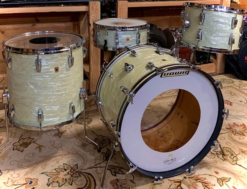 Ludwig White Marine Pearl 1960's -4 Piece Drum Set  W/ Jazz Festival SD image 1