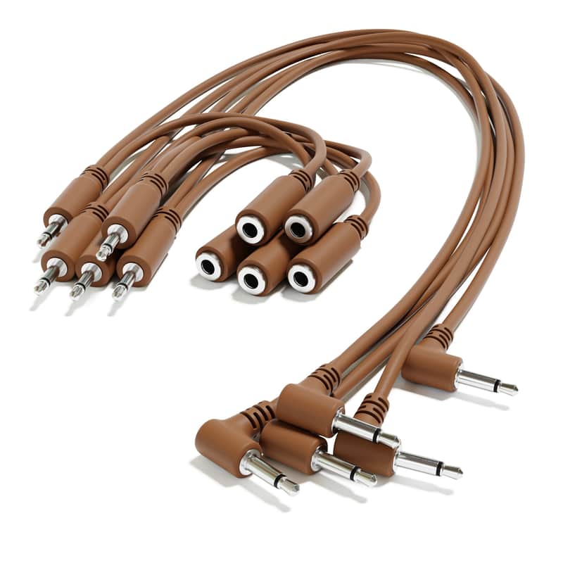 ExcelValley [Brown | 200 cm - 78.74"] 5-Pack - Right Angle Hopscotch Mono Splitter Y Patch Cables TS 3.5mm 1/8" Eurorack Synth image 1