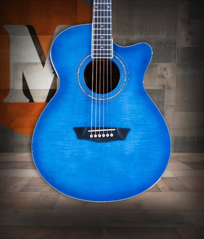 Washburn EA15 Festival Series Mini Jumbo Cutaway Acoustic Electric Guitar - Flame Transparent Blue (EA15TBL-U) image 1