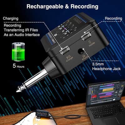 Guitar Headphone Amplifier Rechargeable Guitar Headphone Amp with Multi Effects - Amp Models, IR Loading, Tuner, Portable Bass Guitar Headphone Amplifier Delay Reverb Chorus Overdrive image 3