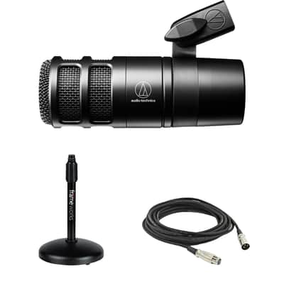 Audio-Technica AT2040 Hypercardioid Dynamic Podcast Microphone with Desktop Microphone Stand and XLR Cable