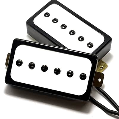 H90s ~ Humbucker Sized / Cased P90 Pickup Set, Bridge + Neck ~ Black Ring w/ White Inlay image 2