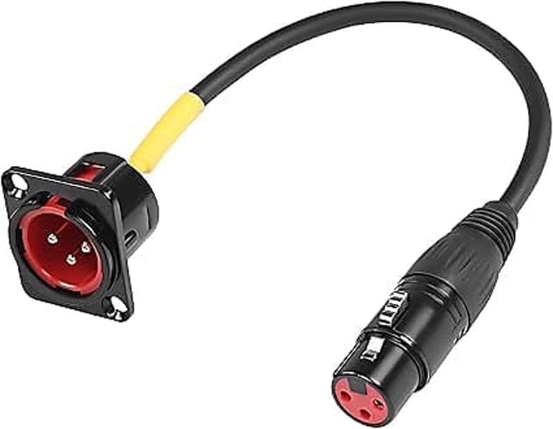 D-Type XLR Male Panel Mount to XLR Female Connector Pass Through Cable,3 Pin Mic XLR Feed/Pass Thru Converter Compatible with Microphone - 30cm/11.8inch 1 Pcs image 1