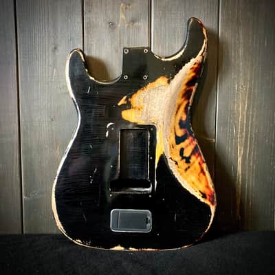 Relic Stratocaster body - Black over Three Tone Sunburst Alder strat body, Jozo Reece guitars image 6