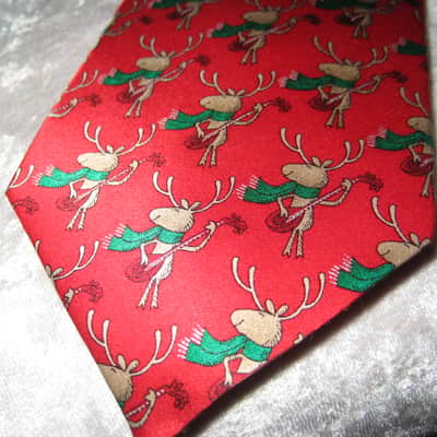 Holiday Traditions Christmas Reindeer Guitar Playing Design Necktie Top Quality Red image 2