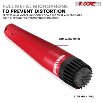 5 Core 9 Piece Drum Microphone Set w Kick Bass, Tom/Snare and Condenser Hi Hat & Cymbals Mics - Red image 5