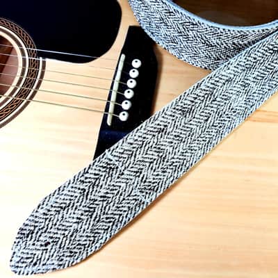 Tweed Pattern Premium Leather Guitar Strap-Black White Tweed Design Leather Guitar Strap -Leather Guitar Strap-Acoustic, Electric Bass Guitar image 3
