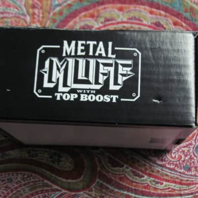 less than light average wear condition Electro Harmonix EMPTY BOX and original Owner's Manual ONLY for EXO Metal Muff with Top Boost pedal (NO pedal, NO warranty / registration paperwork) BOX: Cardboard / BOX Color: Black / GRAPHIC: Black & White, White image 11