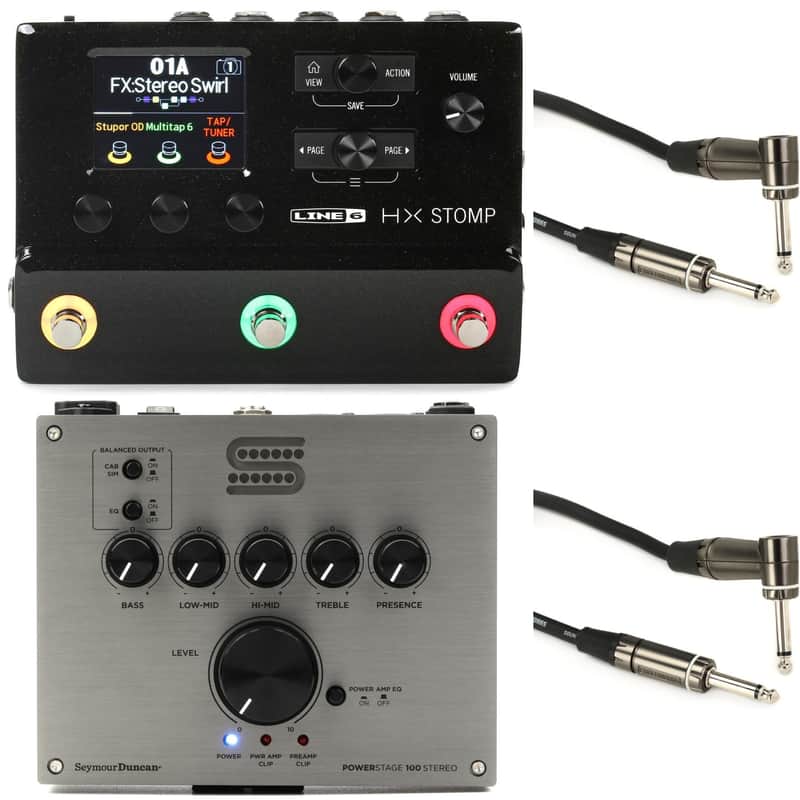 Line 6 HX Stomp Guitar Multi-effects Floor Processor and Seymour Duncan PowerStage 100 Stereo Bundle - Black image 1