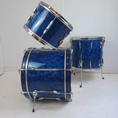 Premier 20,12,16" Blue Pearl Drum Set 3Ply Birch+Die-Cast-Rims Vintage 60s#54 UK image 2
