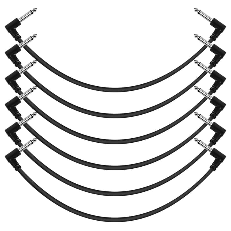 12 Inch Guitar Patch Cables 6 Pack, 1/4" Right Angle Guitar Effect Pedal Board Patch Cable, Noise Free And Long-Lasting Patch Cords For Pedals, Black image 1