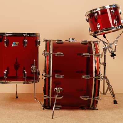1970s Ludwig Red Vistalite 14x22, 8x12, and 16x16 Drum Set image 5