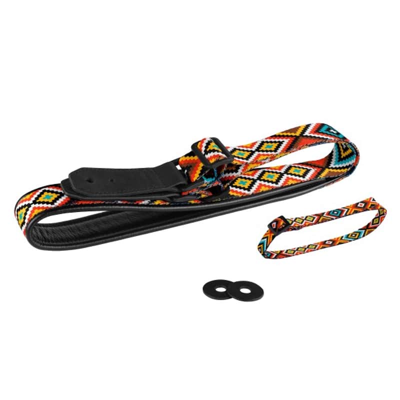 Strap for Guitar Ukrainian Nylon + Leather Ethnic Orange Colored image 1
