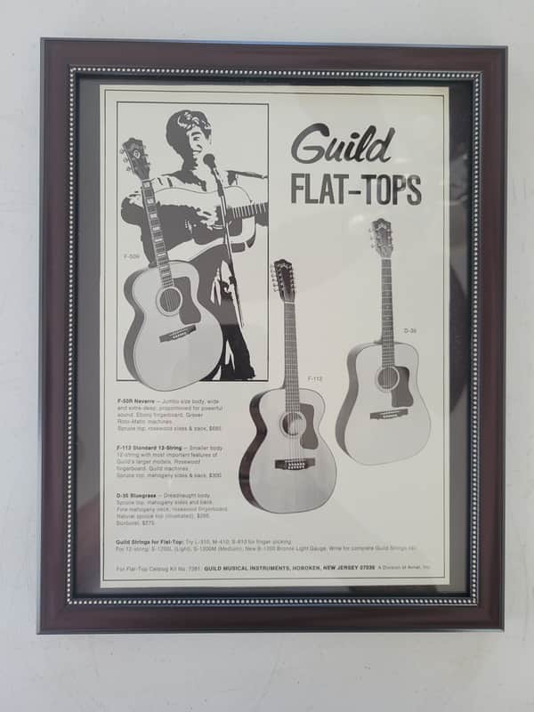 1971 Guild Guitars Promotional ad Framed Guild F-50R, F112 & D-35 Bluegrass Acoustic Guitars Original RARE image 1