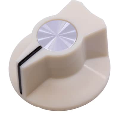 P-K381-CRM (1)  Amp Knob Plastic Set Screw Skirted Pointer 1.125" Diameter Cream